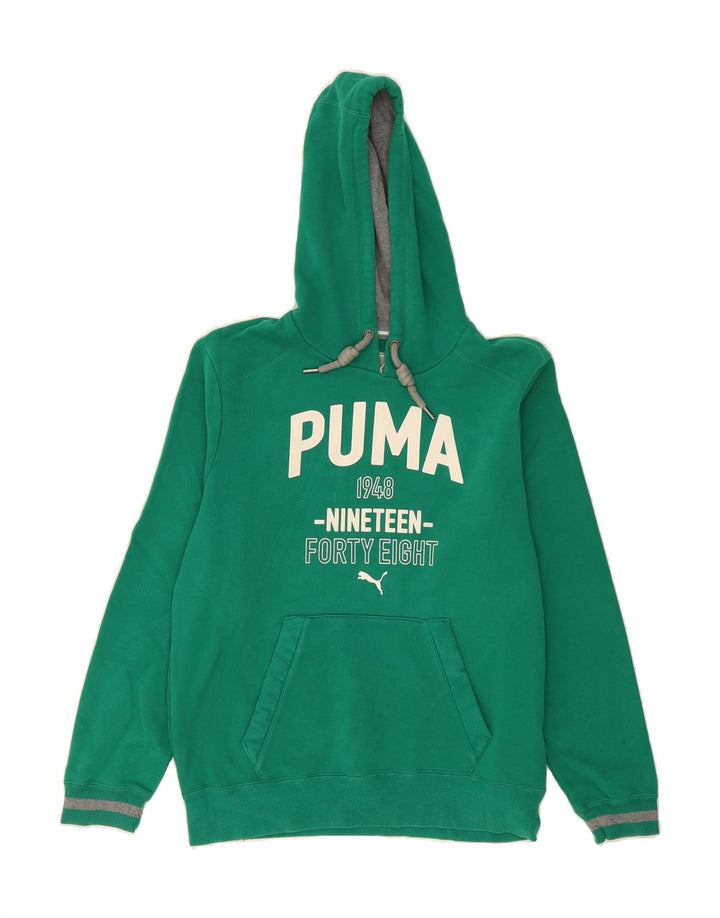 PUMA Mens Graphic Hoodie Jumper Medium Green Cotton Vintage Puma and Second-Hand Puma from Messina Hembry 