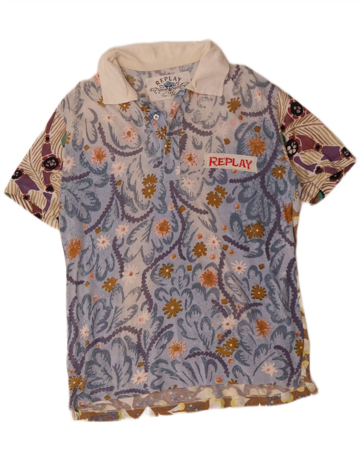 REPLAY Camisa polo masculina média de algodão floral multicolorido