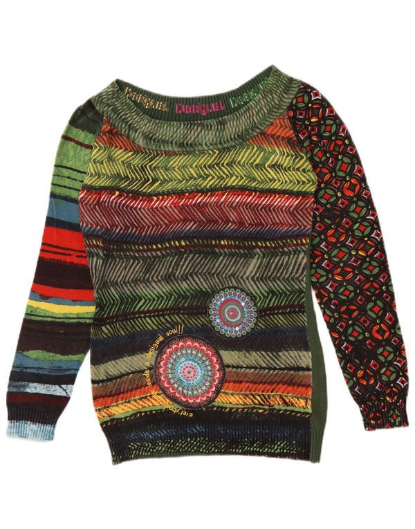Suéter feminino Desigual com gola canoa e gola redonda UK 14 médio multicolorido