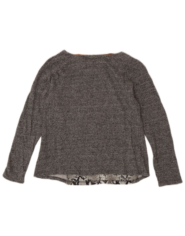 Top cropped feminino Zara manga comprida Reino Unido 12 algodão cinza médio com estampa animal