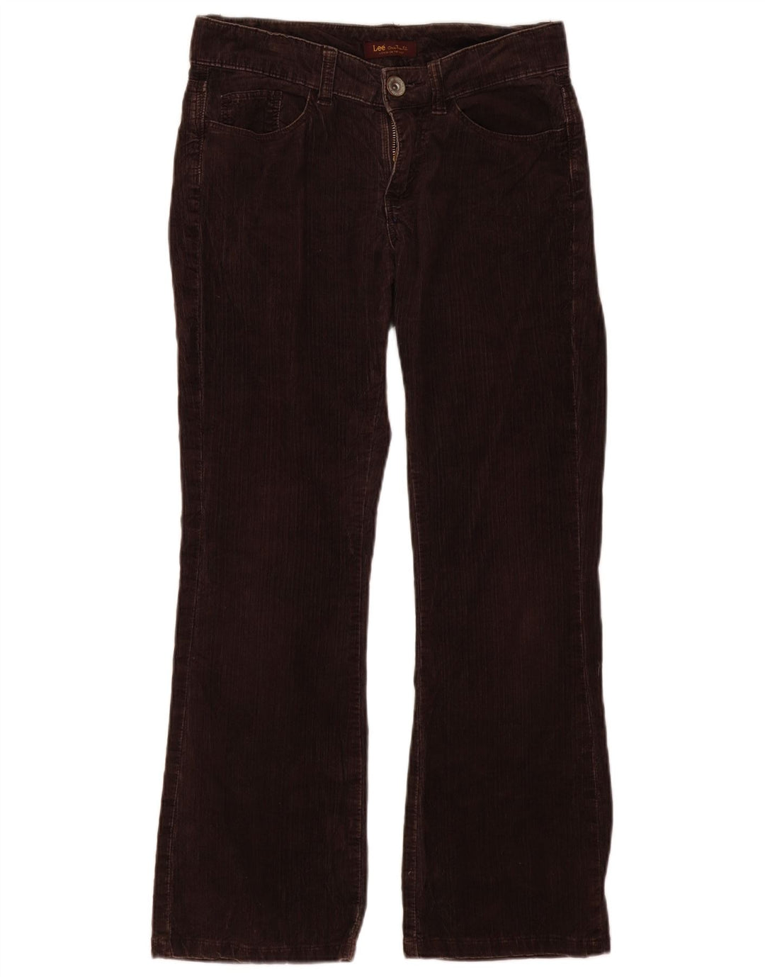 Calça feminina Lee de veludo cotelê bootcut EUA 6 médio W32 L29 algodão marrom