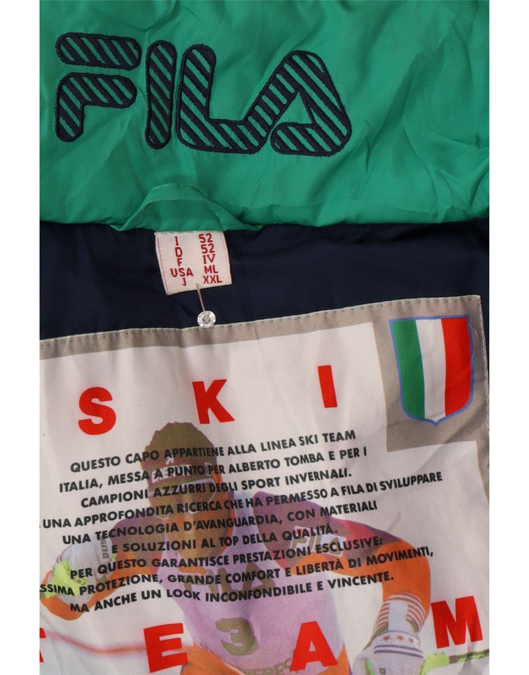 Jaqueta de esqui masculina Fila Loose Fit com capuz IT 52 grande verde geométrico