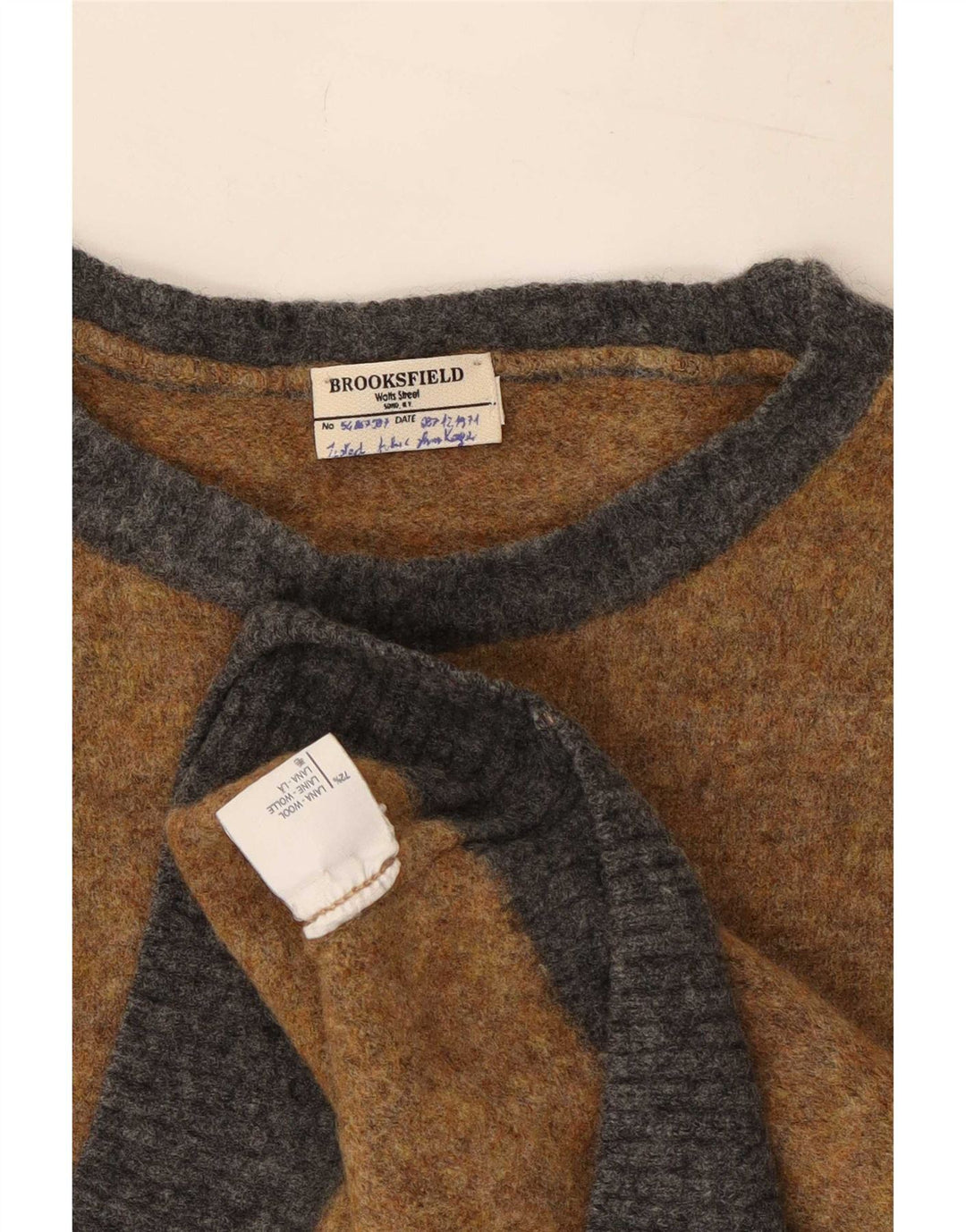 Suéter masculino Brooksfield com gola redonda e lã colorblock marrom médio