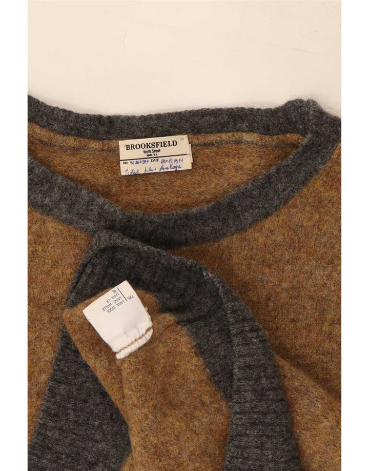 Suéter masculino Brooksfield com gola redonda e lã colorblock marrom médio
