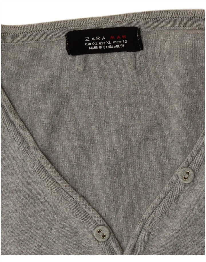 Zara Suéter masculino de manga curta com decote em V XL cinza