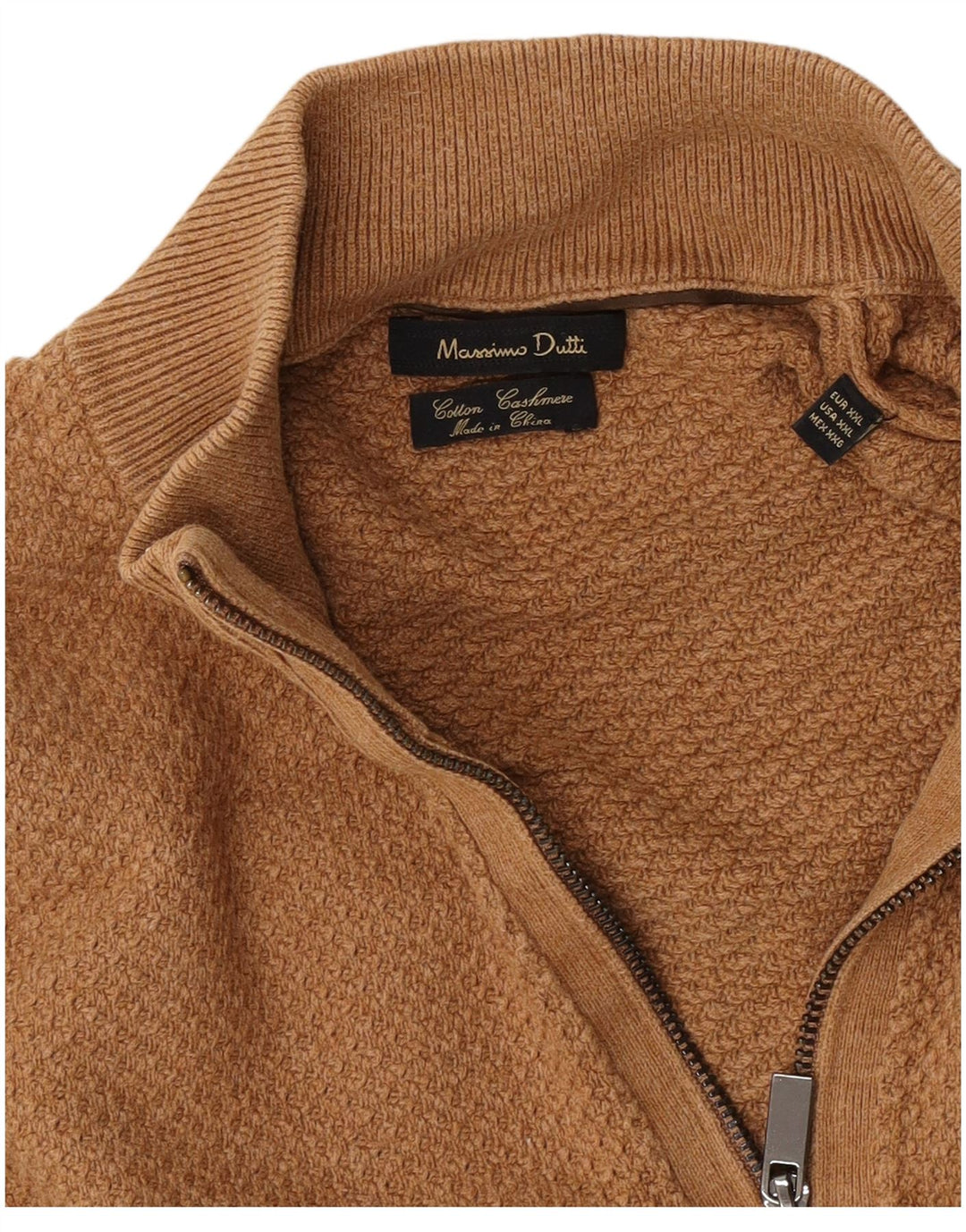 Suéter masculino Massimo Dutti com zíper e gola 2XL algodão marrom