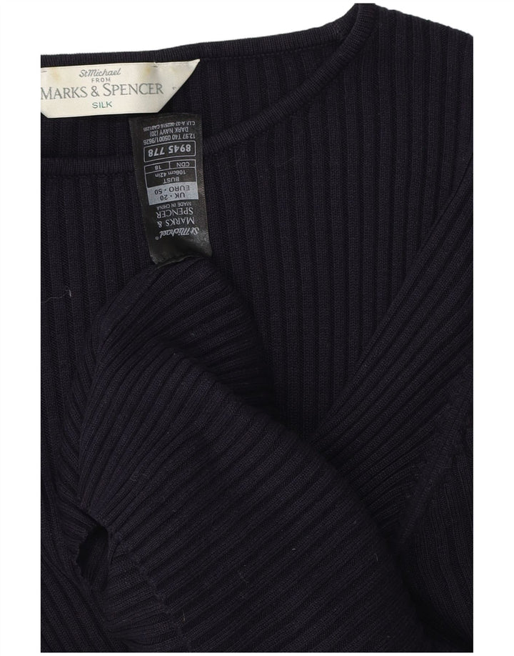 Blusa feminina Marks & Spencer UK 20 2XL azul marinho seda clássica