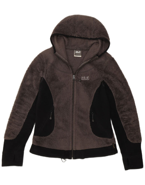 Jaqueta feminina de lã com capuz Jack Wolfskin UK 12/14 cinza médio colorblock