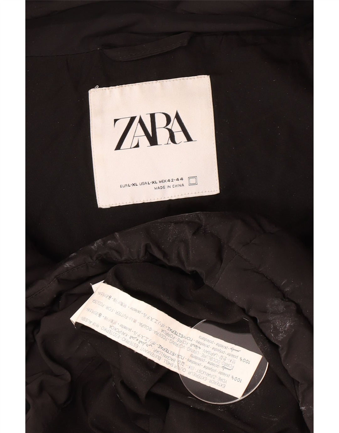 Jaqueta acolchoada com capuz feminina Zara UK 42 XL poliéster preto