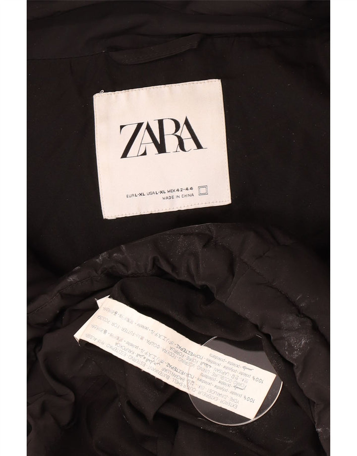 Jaqueta acolchoada com capuz feminina Zara UK 42 XL poliéster preto
