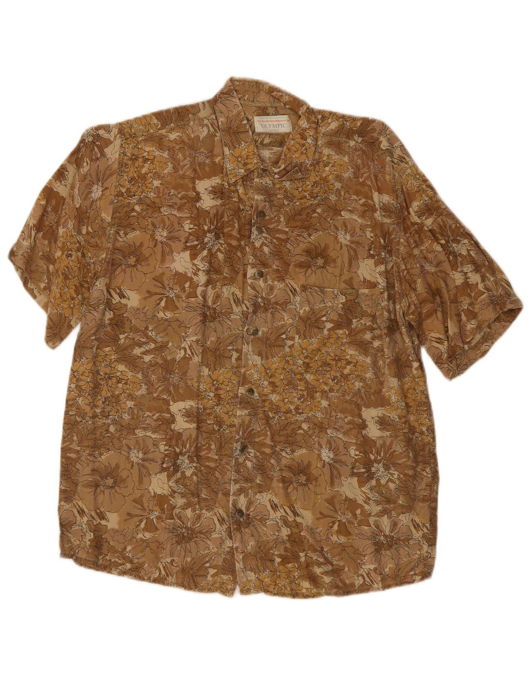 Camisa masculina vintage de manga curta pequena viscose floral marrom