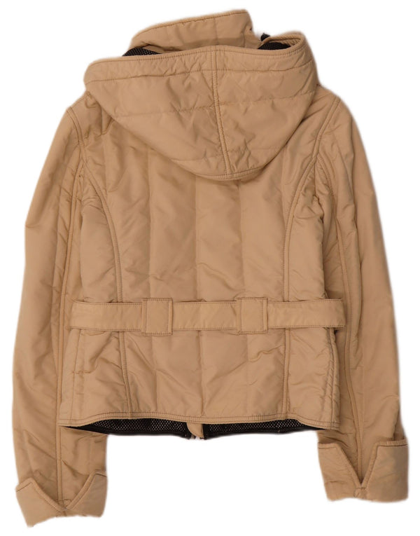 Jaqueta feminina Refrigiwear Cruz com capuz acolchoada UK 12 médio bege nylon