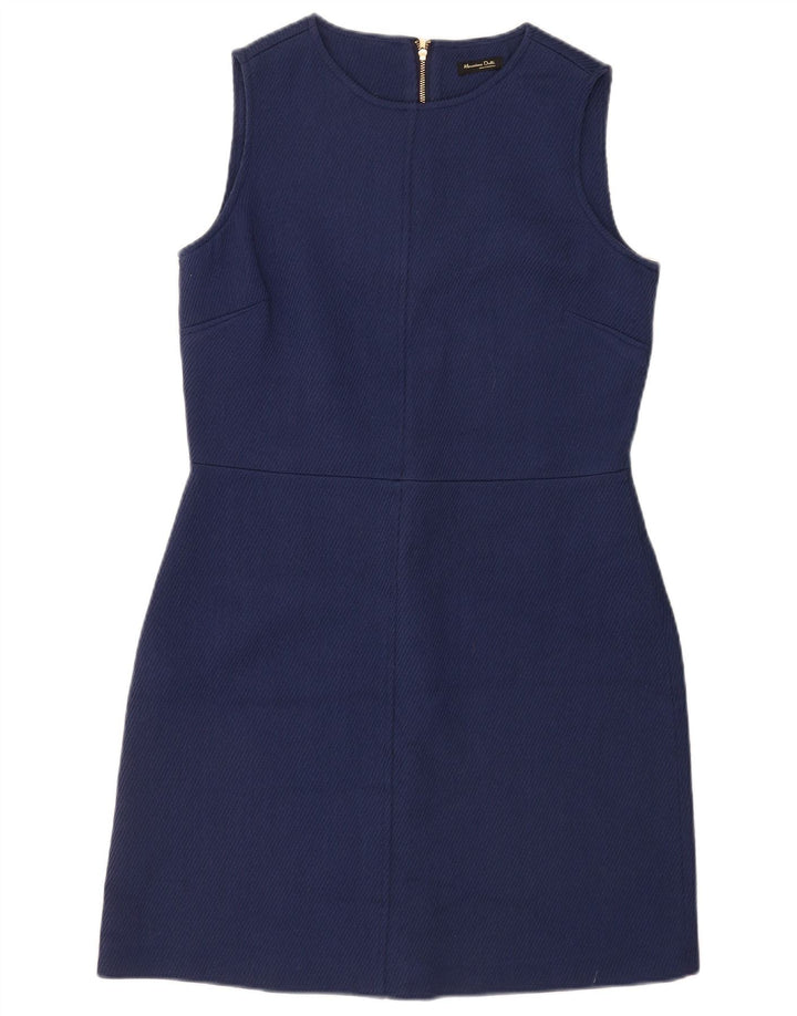 Vestido feminino Massimo Dutti com bainha sem mangas UE 42 grande lã azul marinho