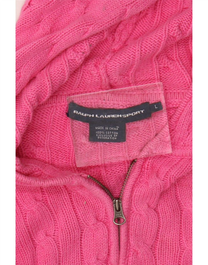 Suéter feminino Ralph Lauren com capuz e cardigã curto Reino Unido 16 grande algodão rosa