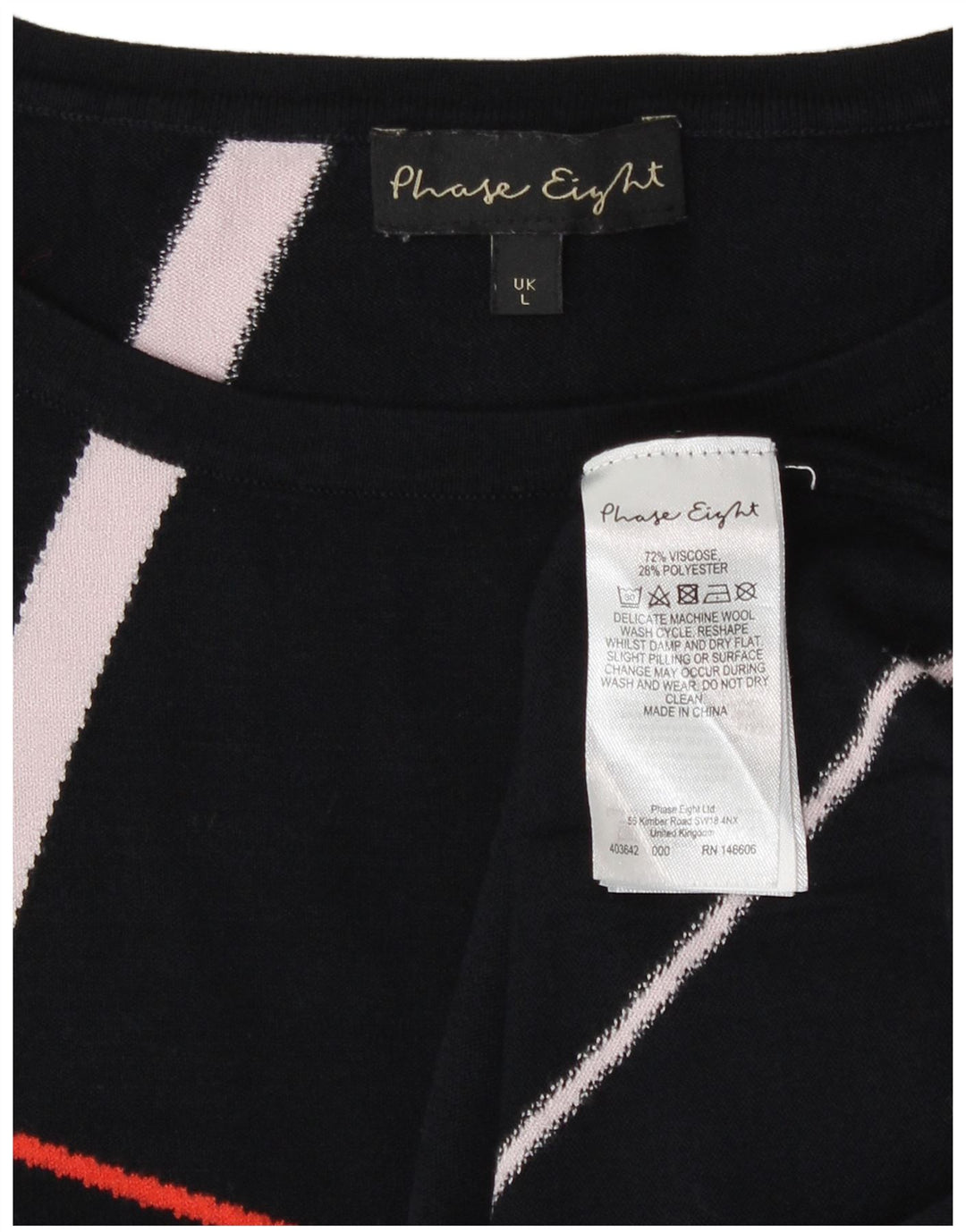 Suéter feminino Phase Eight com gola redonda Reino Unido 16 grande preto geométrico