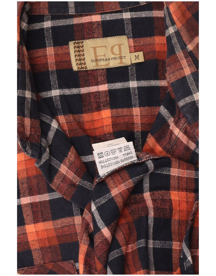 Camisa masculina de flanela do Projeto Europeu de algodão xadrez médio laranja