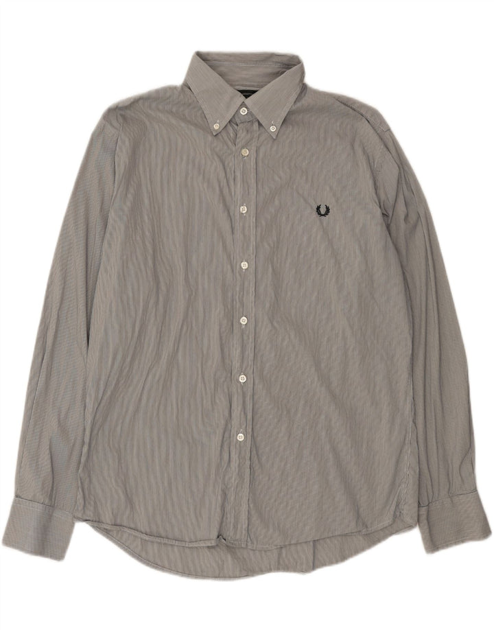 FRED PERRY Camisa masculina slim fit XL cinza risca de giz algodão