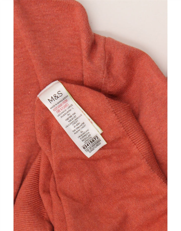 Suéter masculino Marks & Spencer com decote em V grande algodão laranja