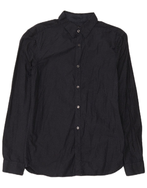 Camisa masculina French Connection algodão manchado azul marinho médio