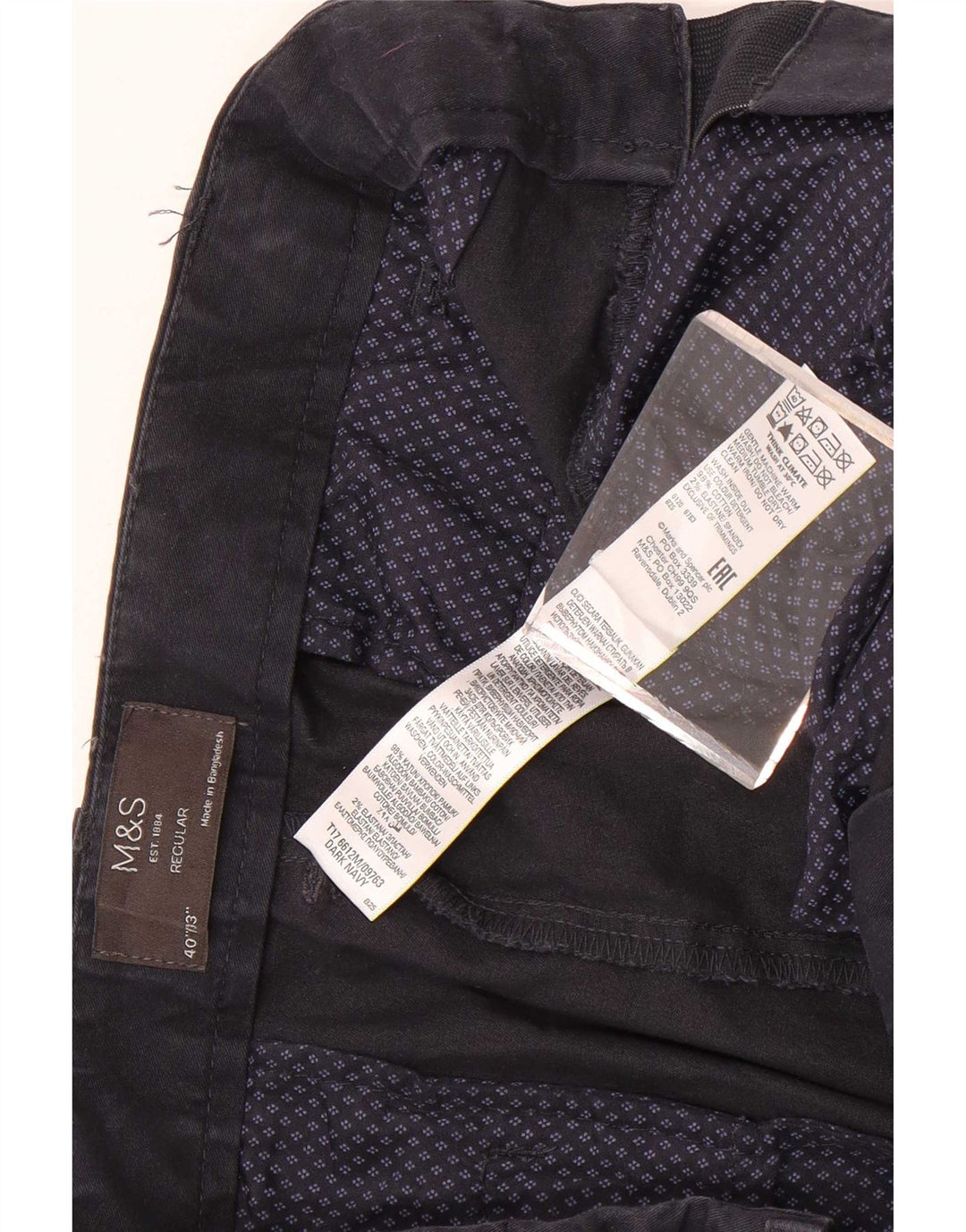 Calça Chino Regular Masculina Marks & Spencer W40 L33 Algodão Azul Marinho