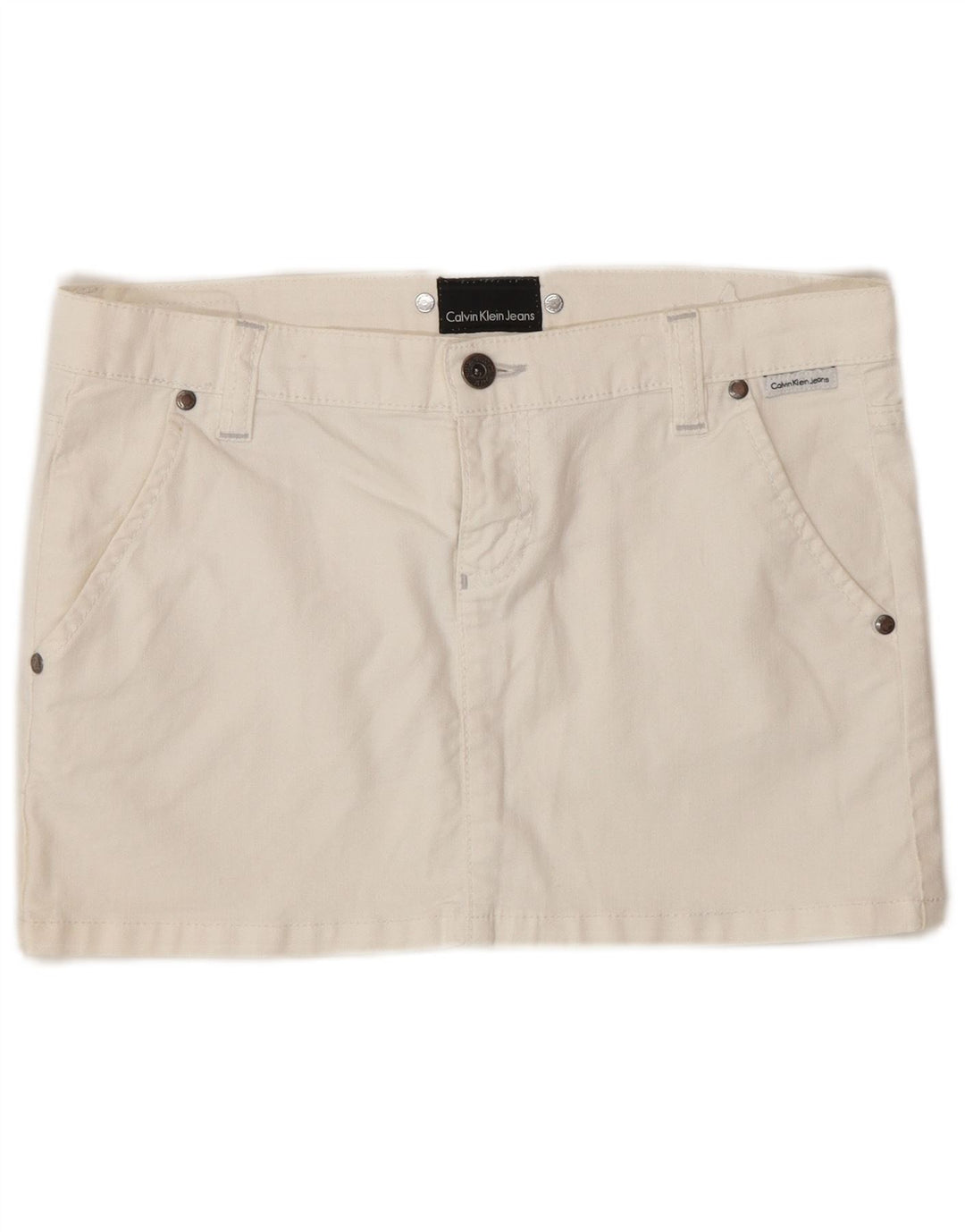 Mini saia feminina Calvin Klein W27 pequena de algodão off white