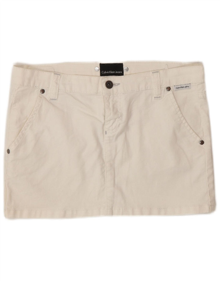 Mini saia feminina Calvin Klein W27 pequena de algodão off white