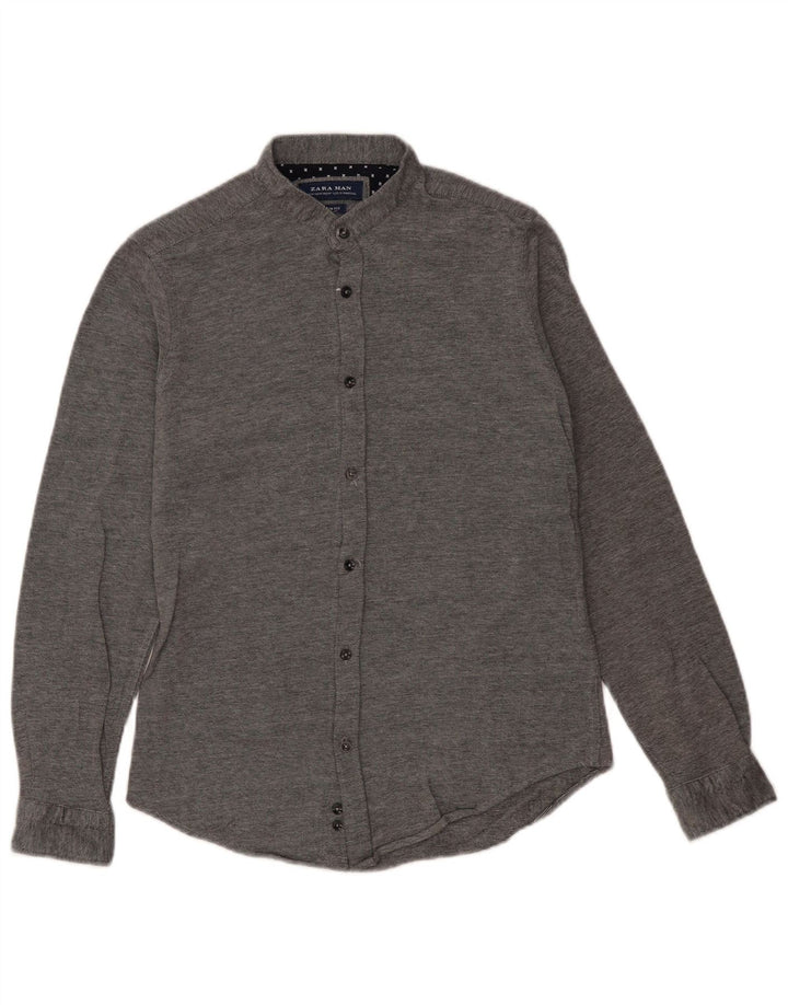 Camisa masculina Zara Slim Fit algodão cinza médio
