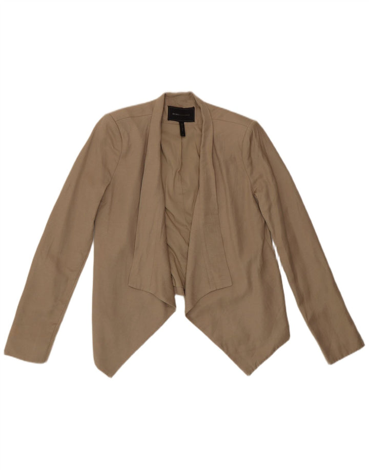 Jaqueta blazer feminina assimétrica aberta BCBGMAXAZRIA Reino Unido 6 XS bege rayon