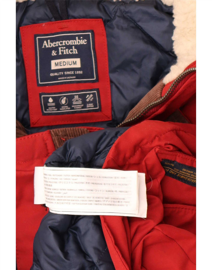 Casaco masculino acolchoado com capuz Abercrombie & Fitch Reino Unido 38 poliéster vermelho médio