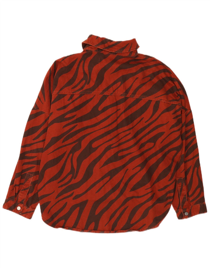 Camisa jeans oversized feminina Zara Reino Unido 14 estampa animal vermelha média