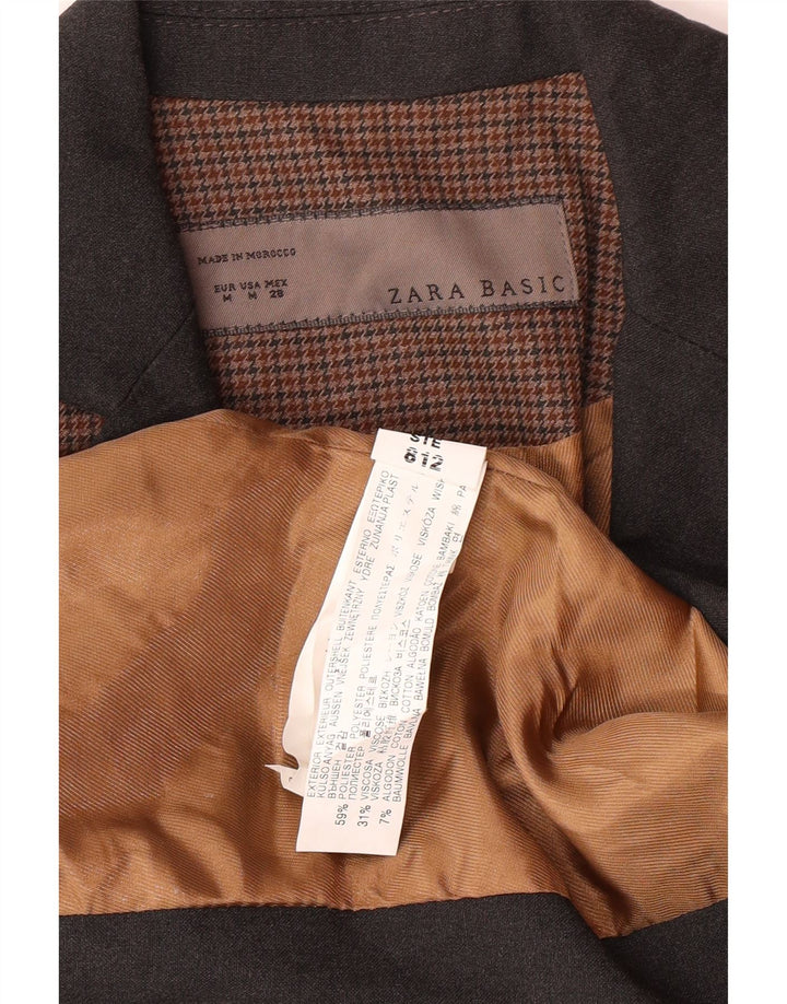 Zara Jaqueta Blazer Básica Feminina Reino Unido 12 Médio Marrom Houndstooth Clássico
