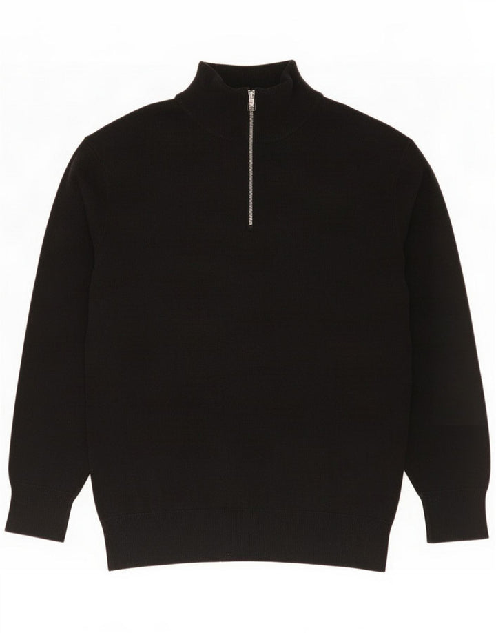 Zara Suéter masculino com zíper e gola em algodão preto médio