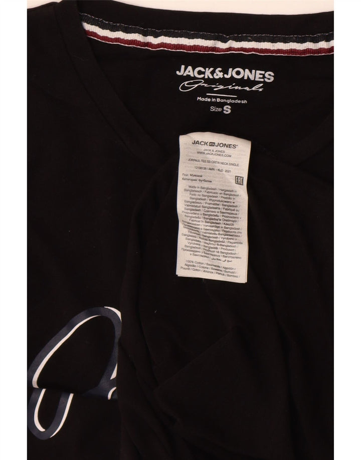 Camiseta gráfica masculina Jack & Jones, top pequeno de algodão preto