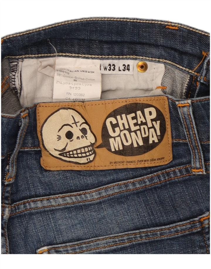 Jeans justos femininos baratos de segunda-feira W33 L31 algodão azul marinho