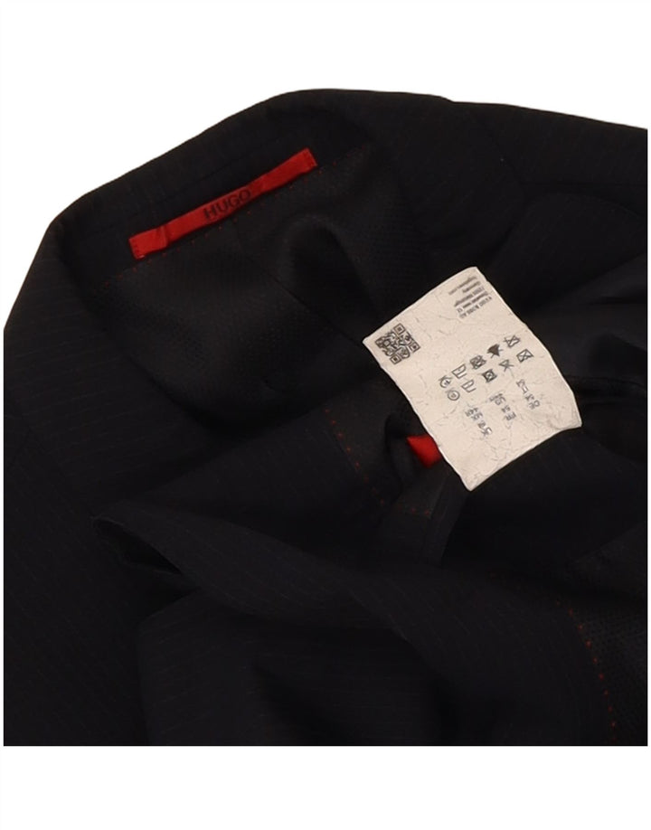 Jaqueta blazer masculina Hugo Boss com 2 botões Reino Unido 54 2XL risca de giz azul marinho