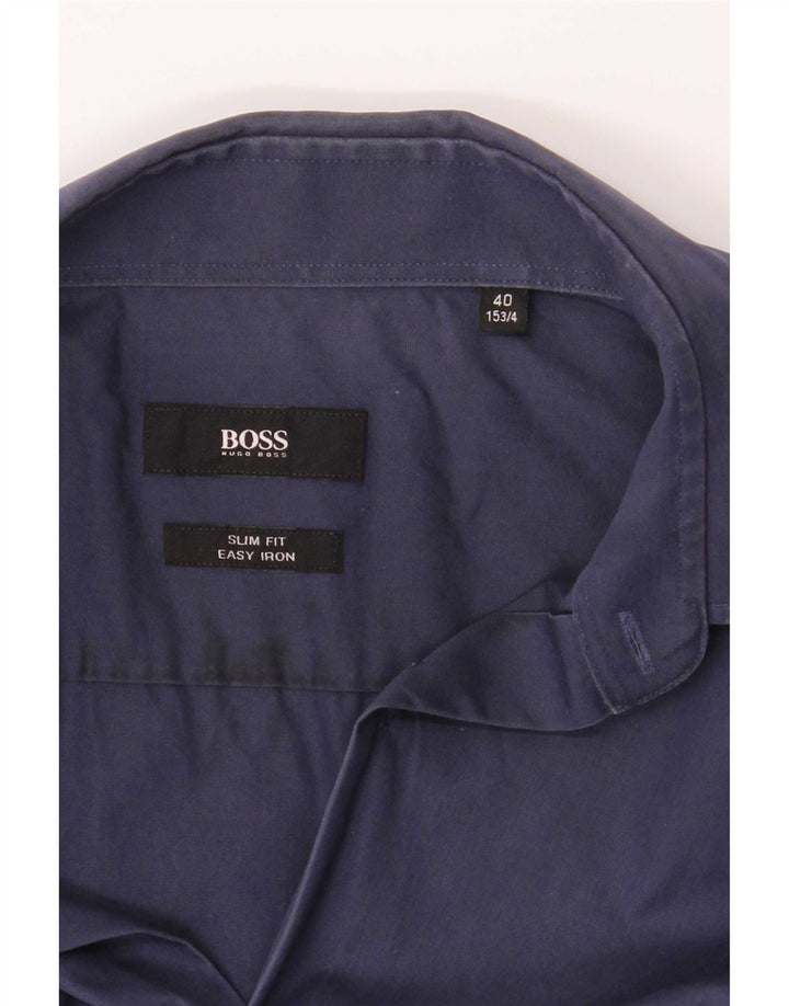 Hugo Boss Mens Slim Fit Camisa Tamanho 40 15 3/4 Médio Azul Marinho