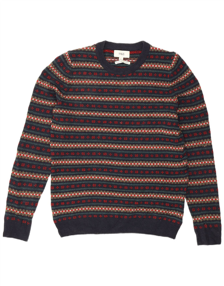 Suéter masculino Marks & Spencer com gola redonda pequeno azul marinho Fair Isle