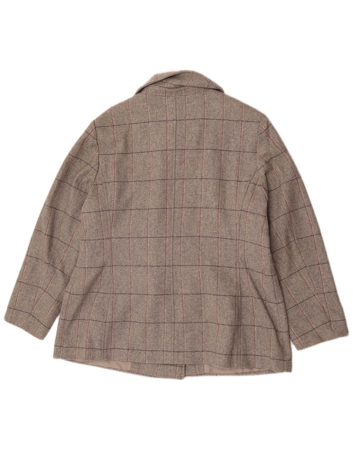 Casaco feminino Marks & Spencer com peito duplo Reino Unido 18 XL cinza xadrez lã nova