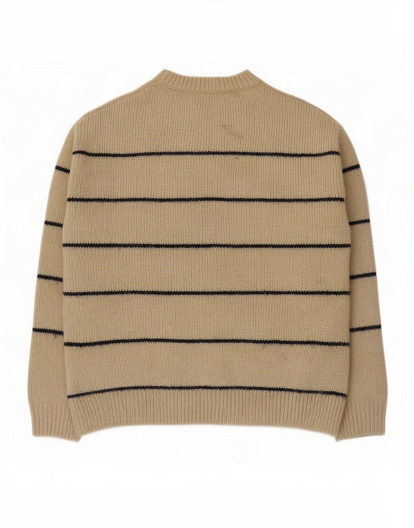 Zara Suéter feminino com gola canoa 13-14 anos poliéster listrado bege