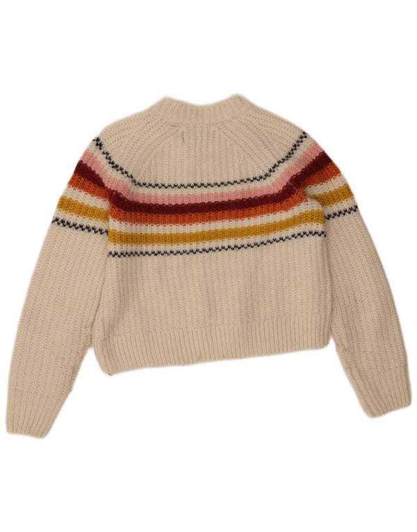 Suéter feminino Superdry com gola redonda e gola redonda, 8 listrado branco pequeno