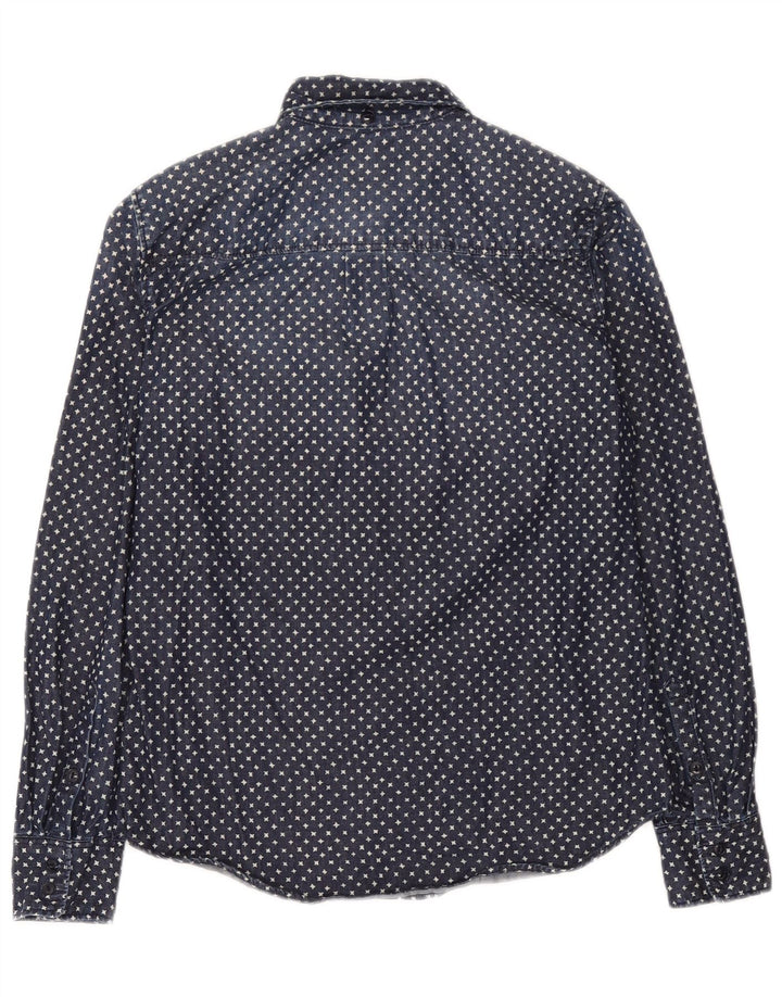 J. Crew Camisa jeans feminina com estampa abstrata grande tamanho EUA 2 XS azul marinho