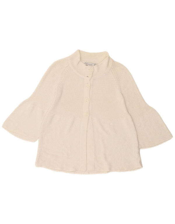Suéter cardigã feminino Zara manga 3/4 Reino Unido 14 grande algodão branco