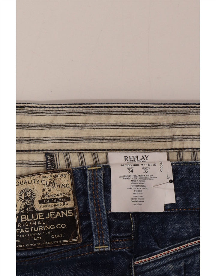 Replay Mens Straight Jeans W34 L32 Azul Algodão