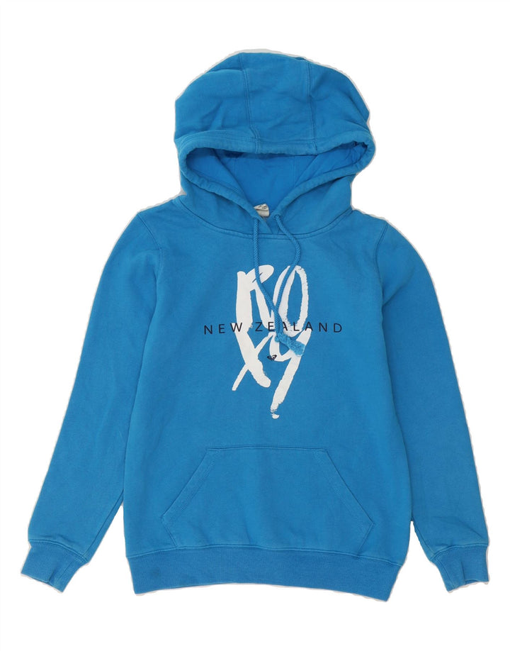 ROXY Womens Graphic Hoodie Jumper UK 6 XS Blue Cotton Vintage Roxy and Second-Hand Roxy from Messina Hembry 