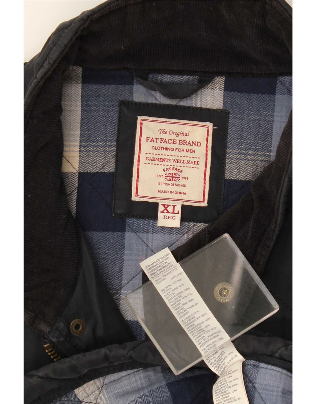 Jaqueta acolchoada masculina Fat Face UK 42 XL algodão azul marinho
