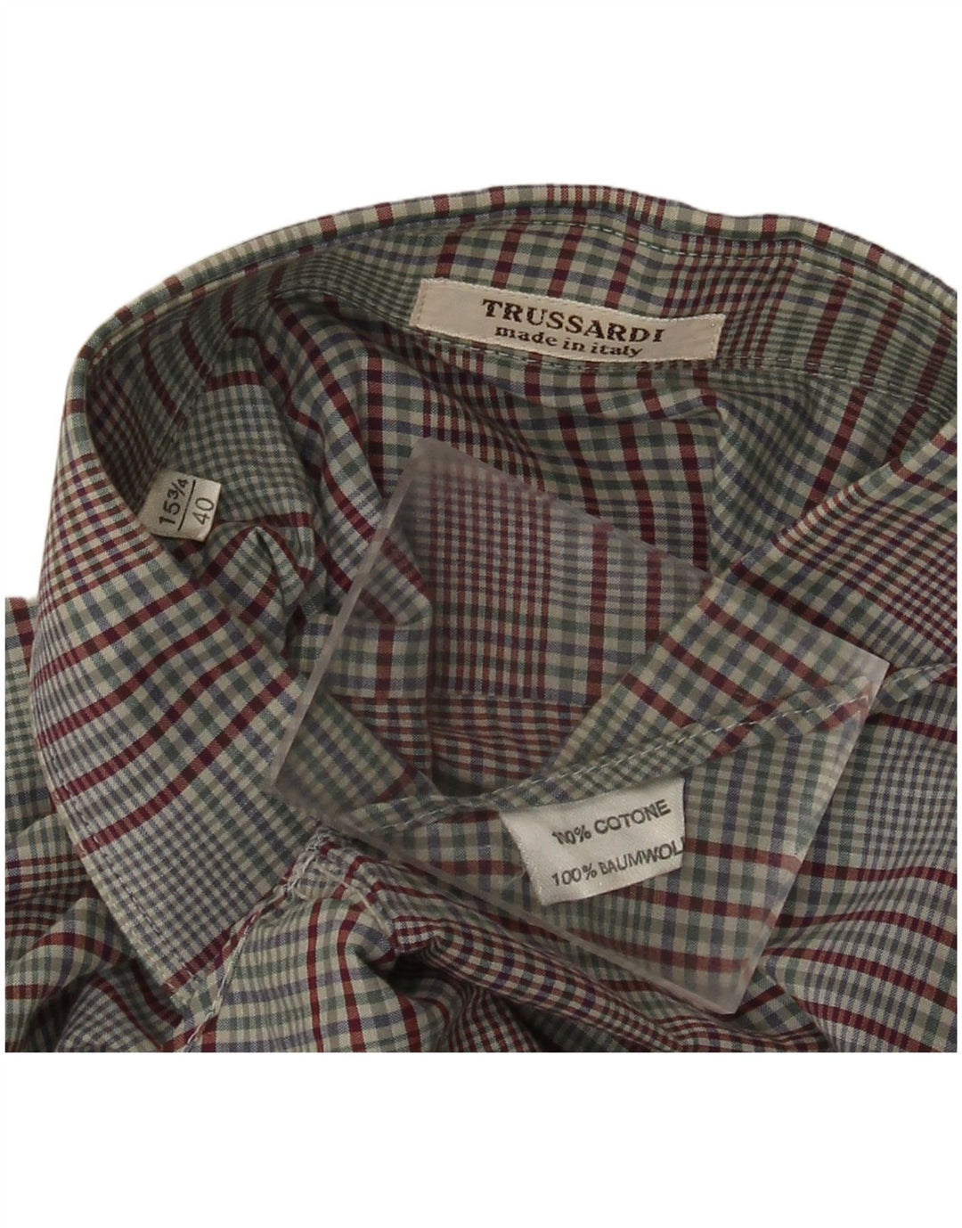 Camisa masculina TRUSSARDI tamanho 40 15 3/4 médio algodão xadrez multicolorido