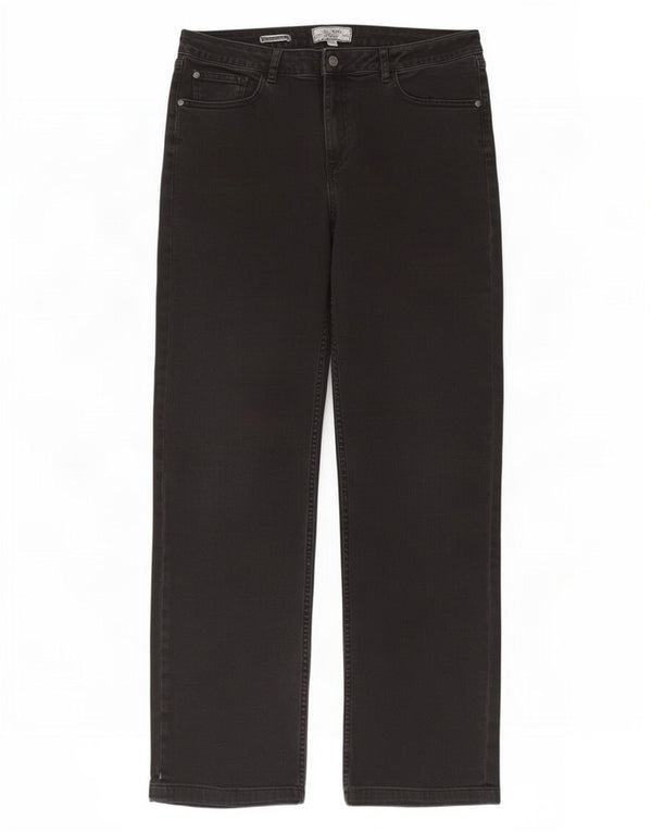 Calça jeans reta feminina Fat Face UK 14 grande W34 L30 algodão preto