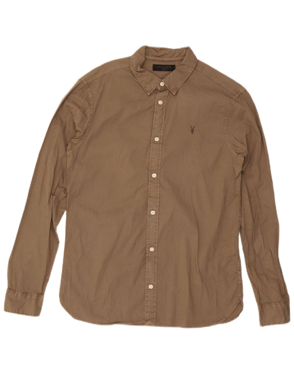 Camisa masculina All Saints de algodão marrom médio