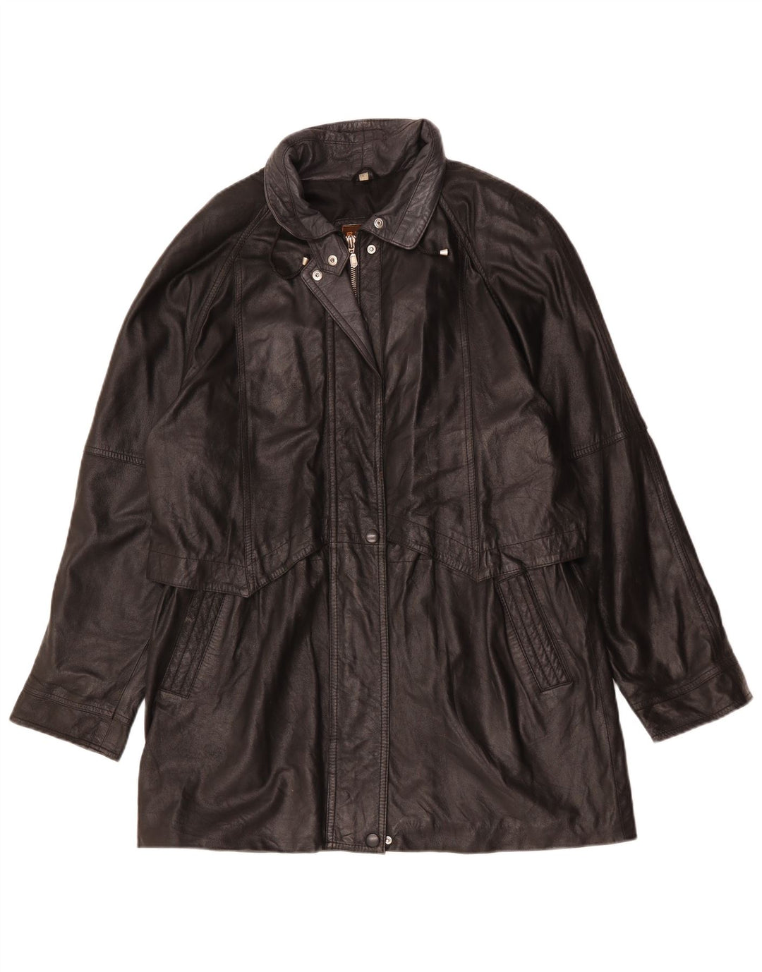 Casaco de couro vintage feminino grande Reino Unido 16 grande preto