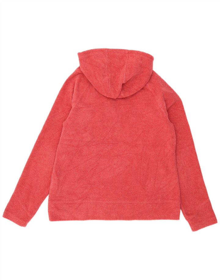 Suéter feminino com capuz e zíper Carhartt EUA 8/10 poliéster manchado vermelho médio